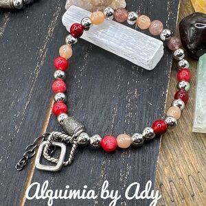 Alquimia Red and Silver Bracelet with Intricate Charm gemstone